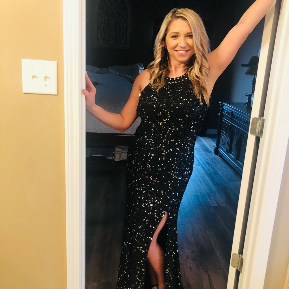 Elegant Black Sequin Evening Gown